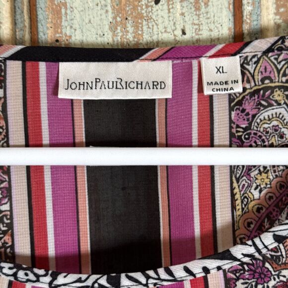 John Paul Richard Scarf Poncho Crop Top Blouse Women's XL Pink Multi Lightweight - Picture 2 of 8